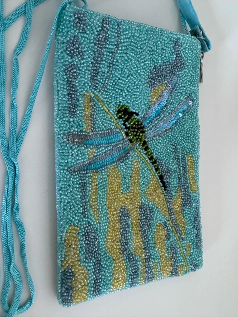 Bamboo Trading Co Beaded Dragonfly Crossbody Bag Y2K Boho Fairycore Aqua Purse